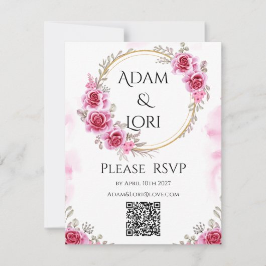 Cartons Réponse Roses with Pink & Gold Wedding (Devant)