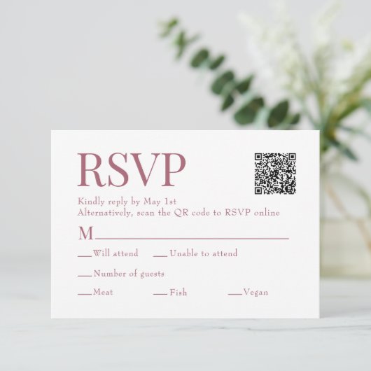 Cartons Réponse Rosewood Rose Scan Qr Code Mariage de choix de rep (Debout devant)