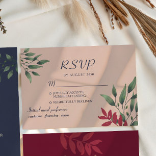 Cartons Réponse Rouge à joues Bourgogne Mariage d'automne
