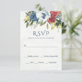 Cartons Réponse Rouge Blanc Bleu Floral Vert Aquarelle Mariage (Debout devant)