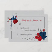 Cartons Réponse rouge & bleu marine fleurs botaniques gris (Devant / Derrière)