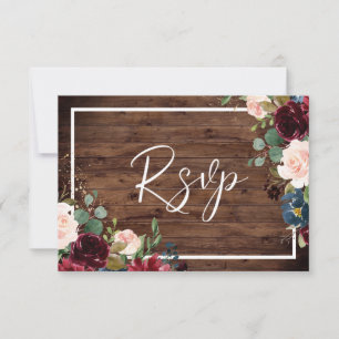 Cartons Réponse Rouge Bourgogne et Mariage Floral Rustique Bois