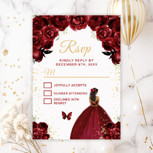 Cartons Réponse Rouge Bourgogne et Or Princesse à Peau Foncée