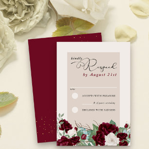 Cartons Réponse Rouge Bourgogne et Rose Élégante Florale d'Ivoire