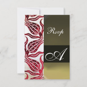 Cartons Réponse ROUGE DAMASK VELVET TULIPS MONOGRAMME Bourgogne Bl