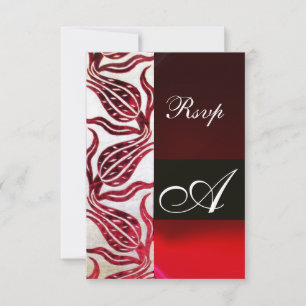 Cartons Réponse ROUGE DAMASK VELVET TULIPS MONOGRAMME Bourgogne Bl