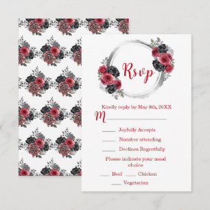 Cartons Réponse Rouge et argent Elégantes fleurs Sweet Sixteen
