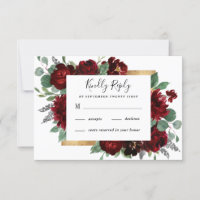 Rouge et or Floral Rustique Élégant Mariage blanc