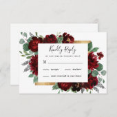 Cartons Réponse Rouge et or Floral Rustique Élégant Mariage blanc (Devant / Derrière)