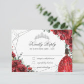 Cartons Réponse Rouge Floral Quinceañera Silver Tiara Princesse (Debout devant)