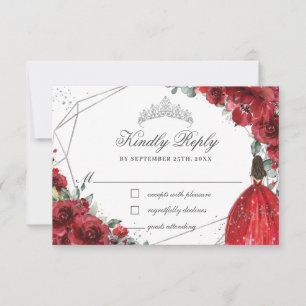 Cartons Réponse Rouge Floral Quinceañera Silver Tiara Princesse