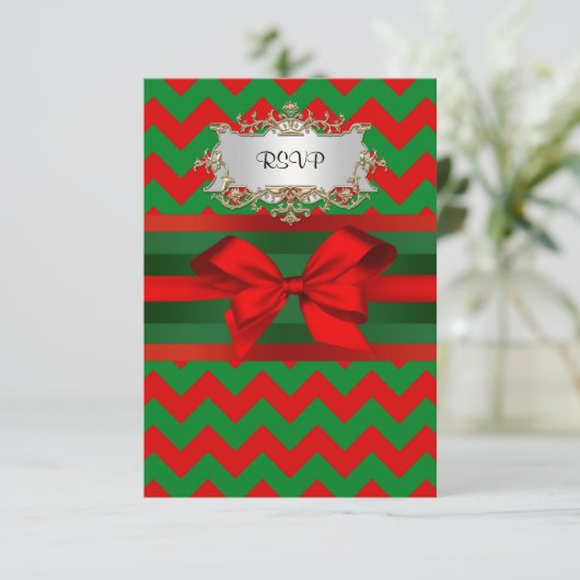 Cartons Réponse Rouge moderne Chevron vert Zig-Zag Ribbon Noël (Debout devant)