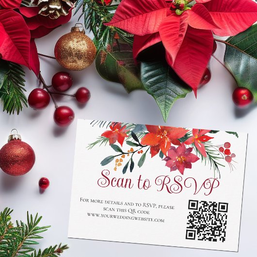 Cartons Réponse Rouge Noël Poinsettia élégant Floral QR Code