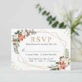 Cartons Réponse Rouge Poinsettia Ivory Floral Mariage d'or géométr (Debout devant)