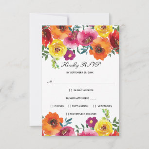 Cartons Réponse Rouge Rose Jaune Floral Formel Élégant Mariage RSV
