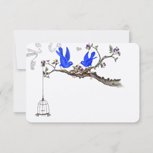 Cartons Réponse Royal Bleu Jaune & Fleurs violettes Mariages (Dos)