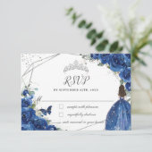 Cartons Réponse Royal Blue Floral Princesse Gown Silver Quinceañer (Debout devant)