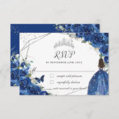 Cartons Réponse Royal Blue Floral Princesse Gown Silver Quinceañer (Devant / Derrière)