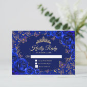 Cartons Réponse Royal Blue Gold Quinceanera Reply (Debout devant)