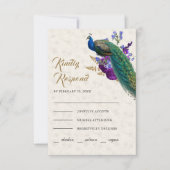 Cartons Réponse Royal Blue Purple Floral Indien Mariage Peacock (Devant)
