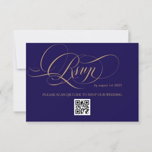Cartons Réponse Royal Blue Romantic Calligraphy Wedding (Devant)