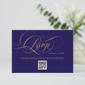 Cartons Réponse Royal Blue Romantic Calligraphy Wedding (Debout devant)