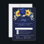 Cartons Réponse Royal Blue Rustic Tournesol Moderne Floral Mariage<br><div class="desc">Elégante et moderne carte de mariage campagnard rustique RSVP comprend tournesol jaune vif, pivoines bleues royales, souffle bébé, cadre floral gypsophila / couronne avec feuilles eucalyptus. S'il vous plaît trouver d'autres modèles et variantes de mon magasin "blissweddingpaperie". Et n'hésitez pas à me contacter pour plus de personnalisation ou de correspondance...</div>
