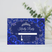 Cartons Réponse Royal Blue Silver Quinceanera Reply (Debout devant)