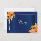 Cartons Réponse *RSVP - Jolies fleurs orange sur bleu marine (Dos)