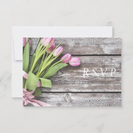 Cartons Réponse RSVP—Tulipes roses et bois (Devant)