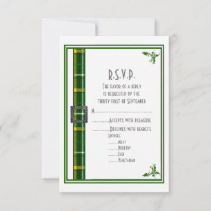 Cartons Réponse Ruban écotan vert plaid mariage R.S.V.P