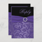 Cartons Réponse Ruban imprimé Carte-réponse en damas violet et noi (Devant / Derrière)