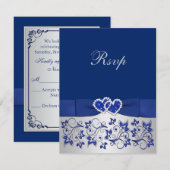 Cartons Réponse RUBAN IMPRIMÉ Carte-réponse florale argent et bleu (Devant / Derrière)