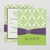 Cartons Réponse RUBAN IMPRIMÉ Vert citron, Carte-réponse Damask Vi (Devant / Derrière)