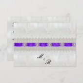 Cartons Réponse Ruban violet, Mariage satiné blanc (Devant / Derrière)