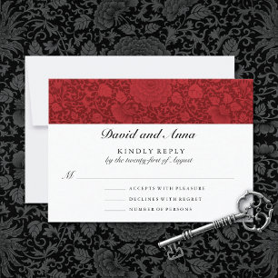 Cartons Réponse Ruby Red Floral Brocade Mariage