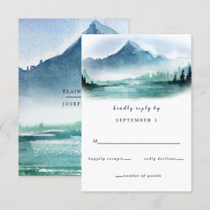 Cartons Réponse Russe Aquarelle Pine Mountains Lac Mariage