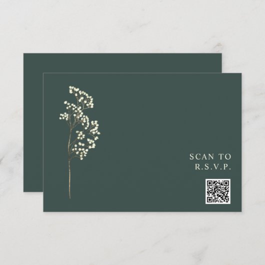 Cartons Réponse Russe Emerald Gypsophila QR Code Mariage (Devant / Derrière)