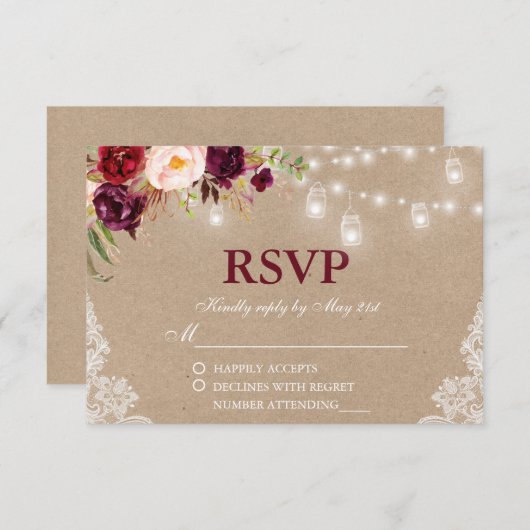 Cartons Réponse Russe Kraft Mariage Jar éclaire dentelle florale R (Devant / Derrière)