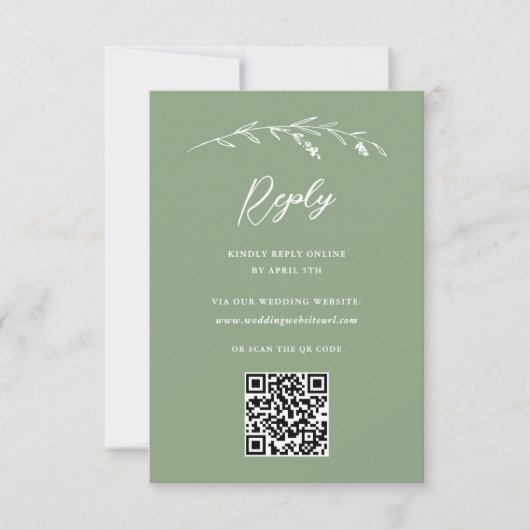 Cartons Réponse Russe Sage Green Fleur sauvage QR Code Mariage (Devant)