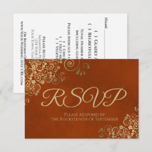Cartons Réponse Rust Orange & Elegant Or Dentelle Frilly Mariage
