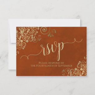 Cartons Réponse Rust Orange Gold Lace Élégant Mariage de calligrap