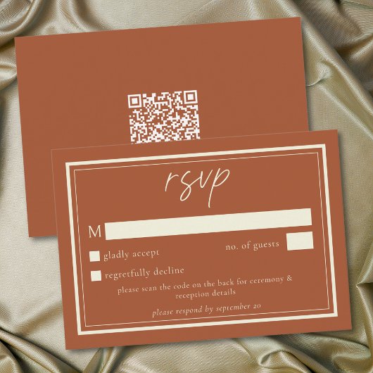 Cartons Réponse Rust Terracotta Minimalist Frame Wedding QR Code
