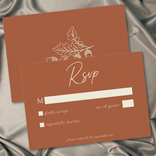 Cartons Réponse Rust Terracotta Minimalist Leaf Acorn Fall Wedding