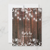 Cartons Réponse Rustic Barn Lace Wood QR Code String Light Wedding (Devant)