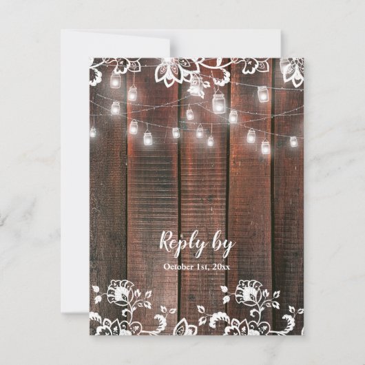 Cartons Réponse Rustic Barn Lace Wood QR Code String Light Wedding (Devant)