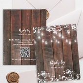 Cartons Réponse Rustic Barn Lace Wood QR Code String Light Wedding