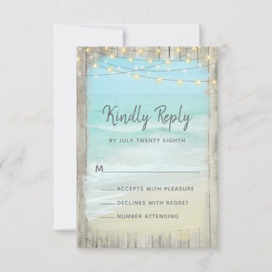 Cartons Réponse Rustic Beach String éclaire le mariage en bois RSV (Devant)