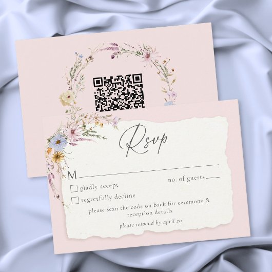 Cartons Réponse Rustic Blush Pink Romantic Wildflower Wedding QR