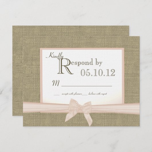 Cartons Réponse Rustic Bow et Burlap Mariage (Devant / Derrière)